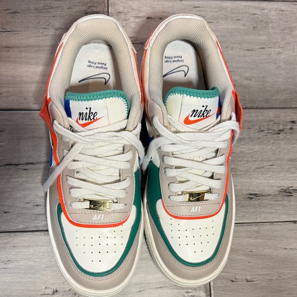 Nike Women Air Force 1 Low Sneakers - White, Green, Orange - Picture 8 of 12